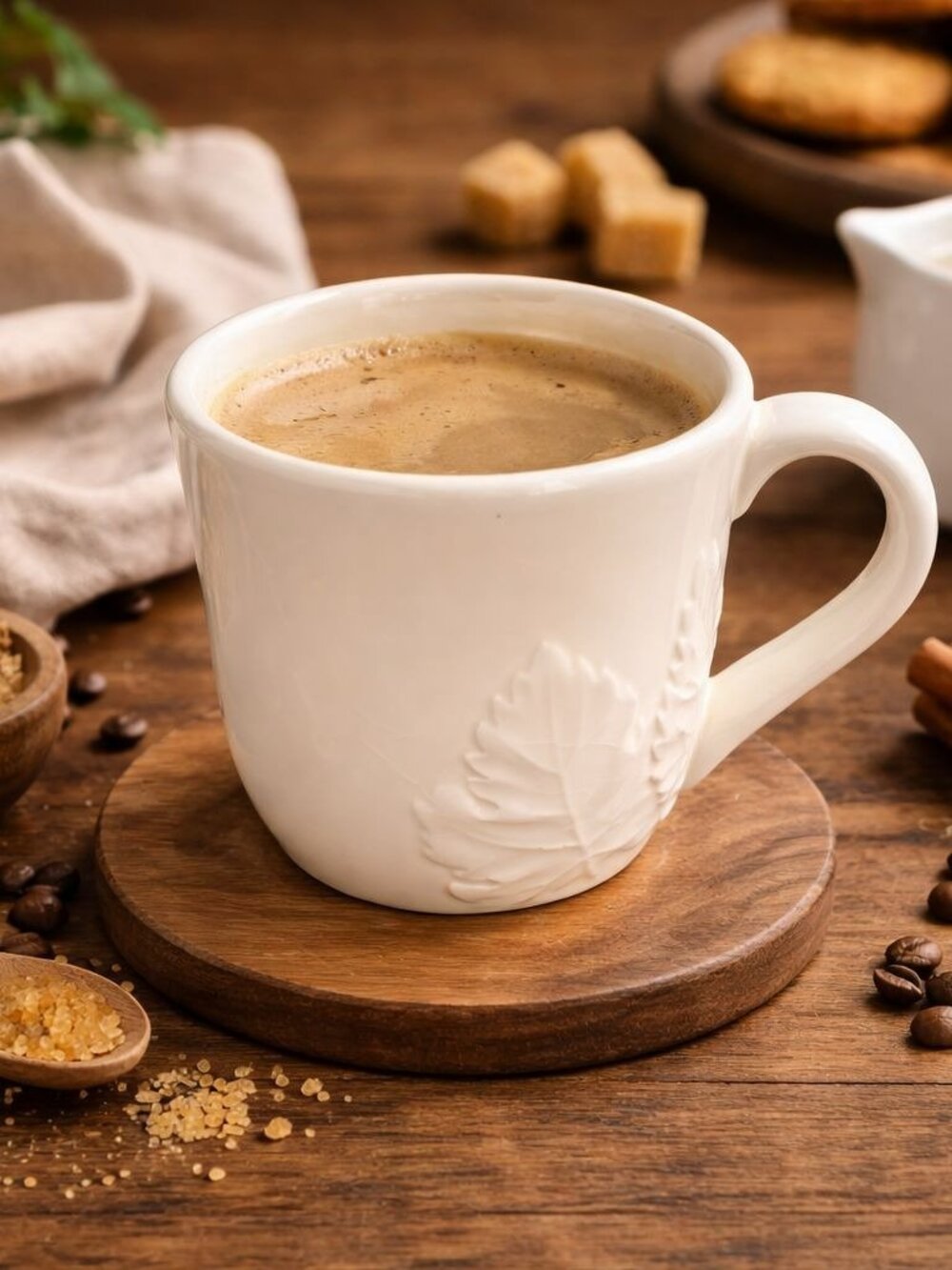 Williams Sonoma Coffee Mug Napa Cream 14oz Replacement Italian Leaves Embossed